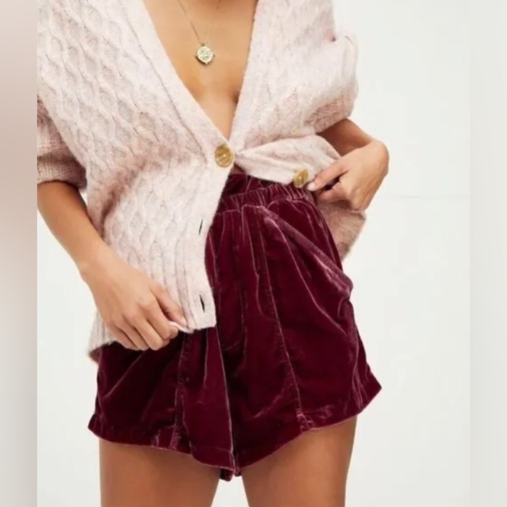 Free People Burgundy Red At First Sight velvet shorts XS